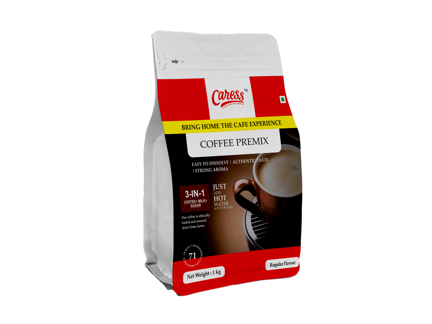 Caress Foods Instant Coffee Premix Light & Strong in Regular Flavors | Powder form | Healthy & Refreshing | Pack of 1kg |