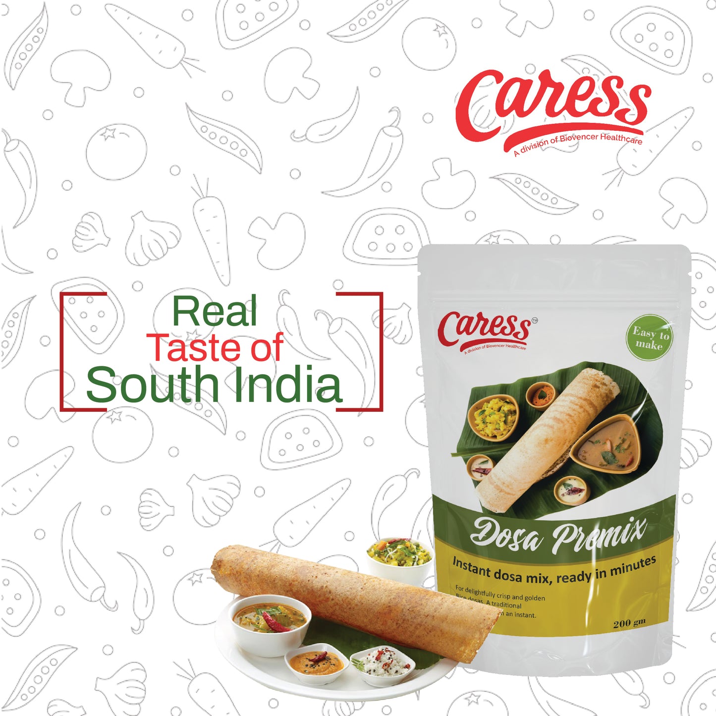 Caress Foods Instant Dosa Premix | Powder form | Healthy & Tasty| Pack of 1 kg |